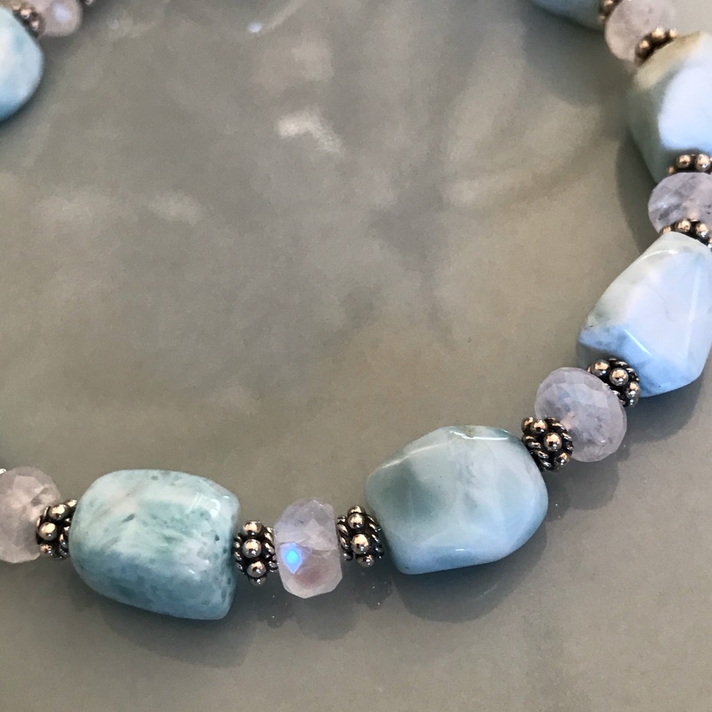 SOLD 🌿 Larimar, Moonstone & Sterling Bracelet